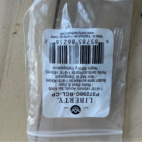 Knob, acrylic bar knob,Matt Black, and clear new in packaging by Liberty - Picture 6 of 17